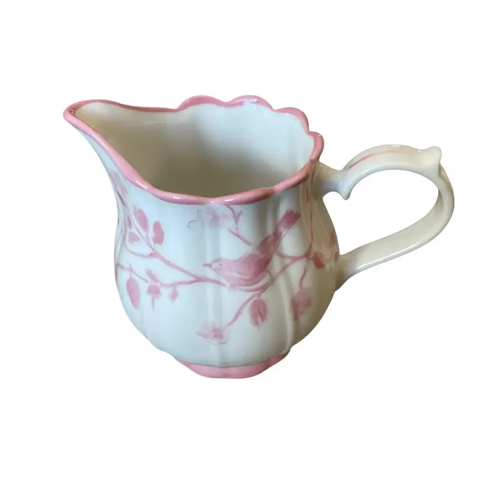 Grace Teaware Fine Porcelain Creamer Pink & White Floral Bird New